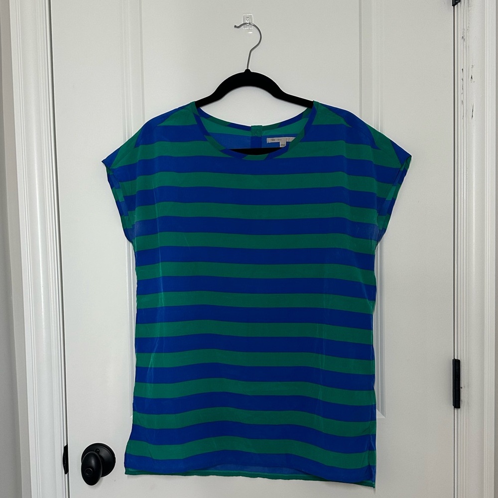 GAP Vibrant Blue and Green Striped Tee